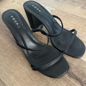 Aqua brand black leather slide heels